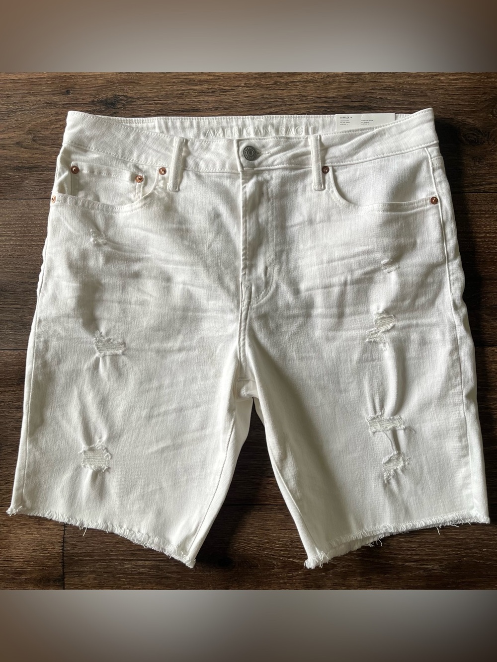 NWT American Eagle air flex+ at the knee white denim cutoff shorts jorts 36